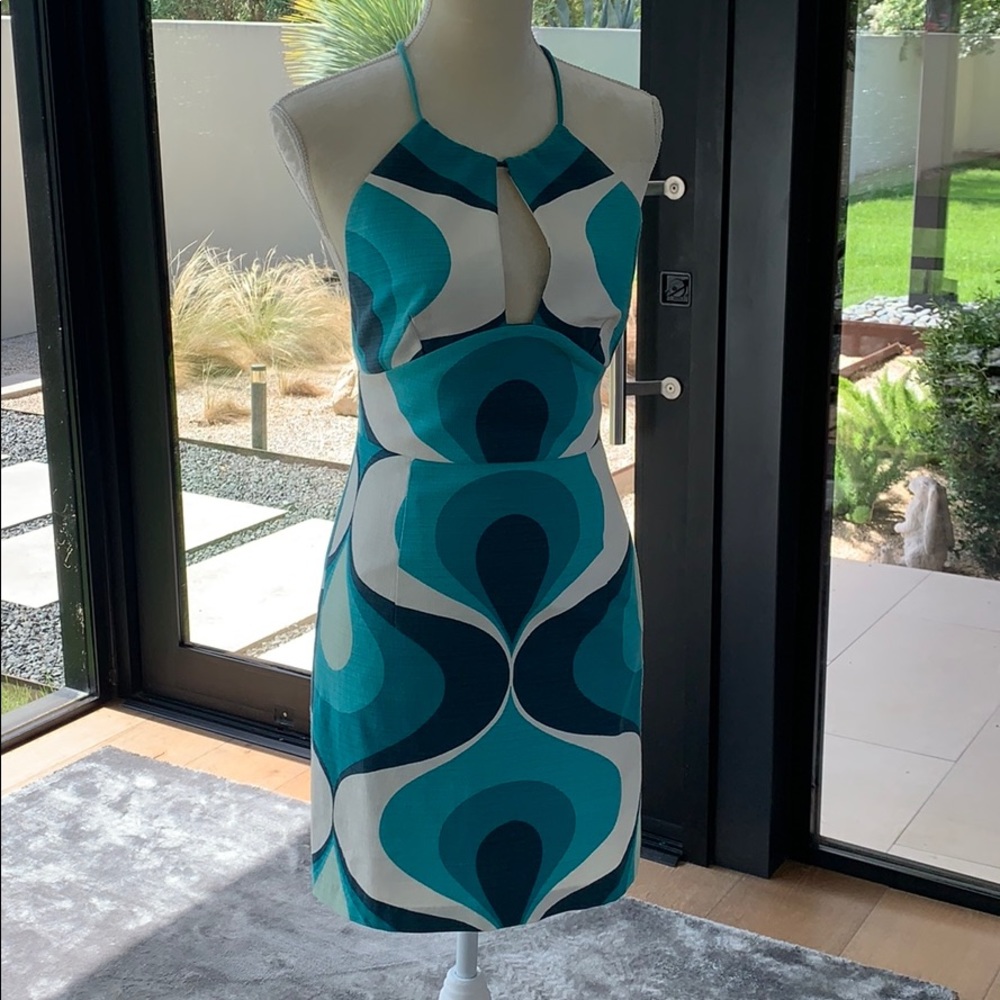 Milly retro summer dress, 4. Halter style, open back; waist 27”